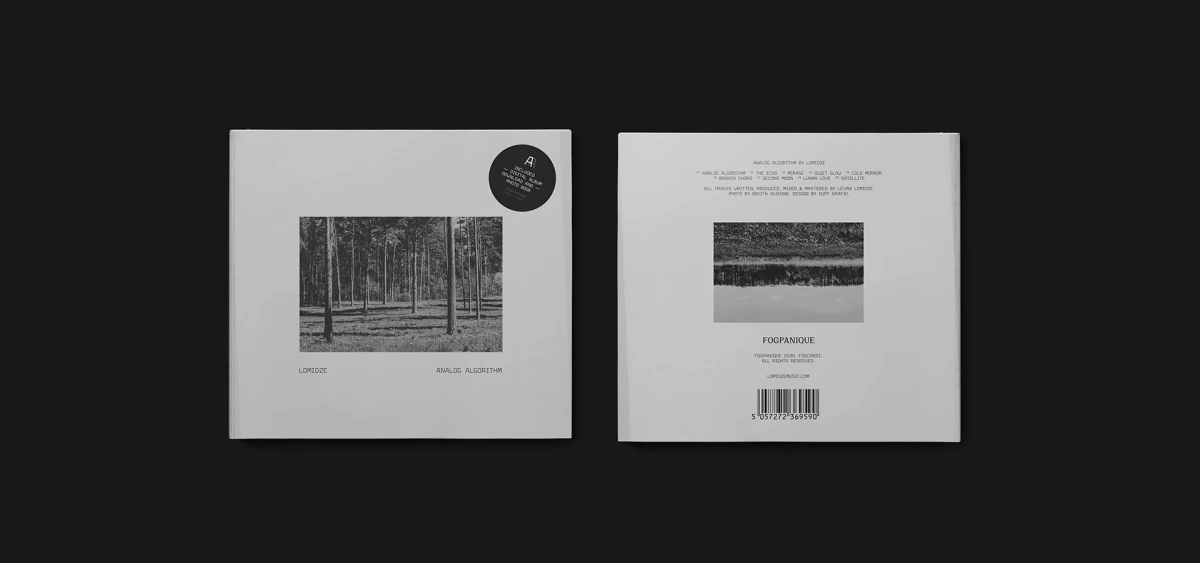Analog Algorithm digipak front and back covers with forest and water photos