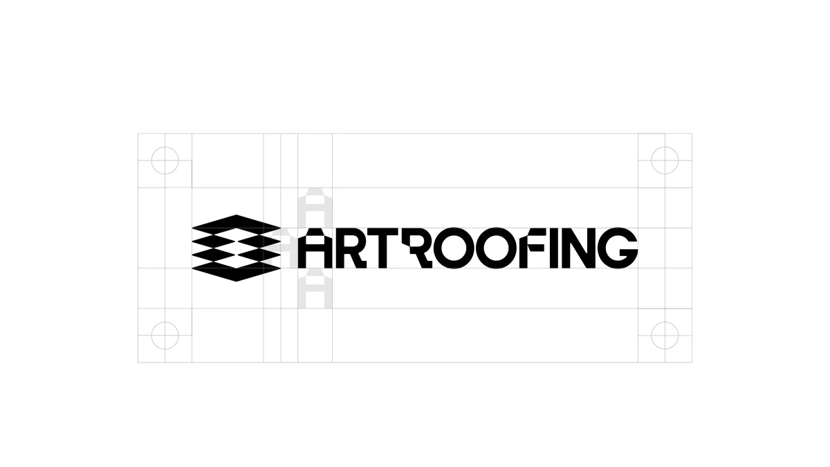 Artroofing horizontal logo lockup with clearance grid