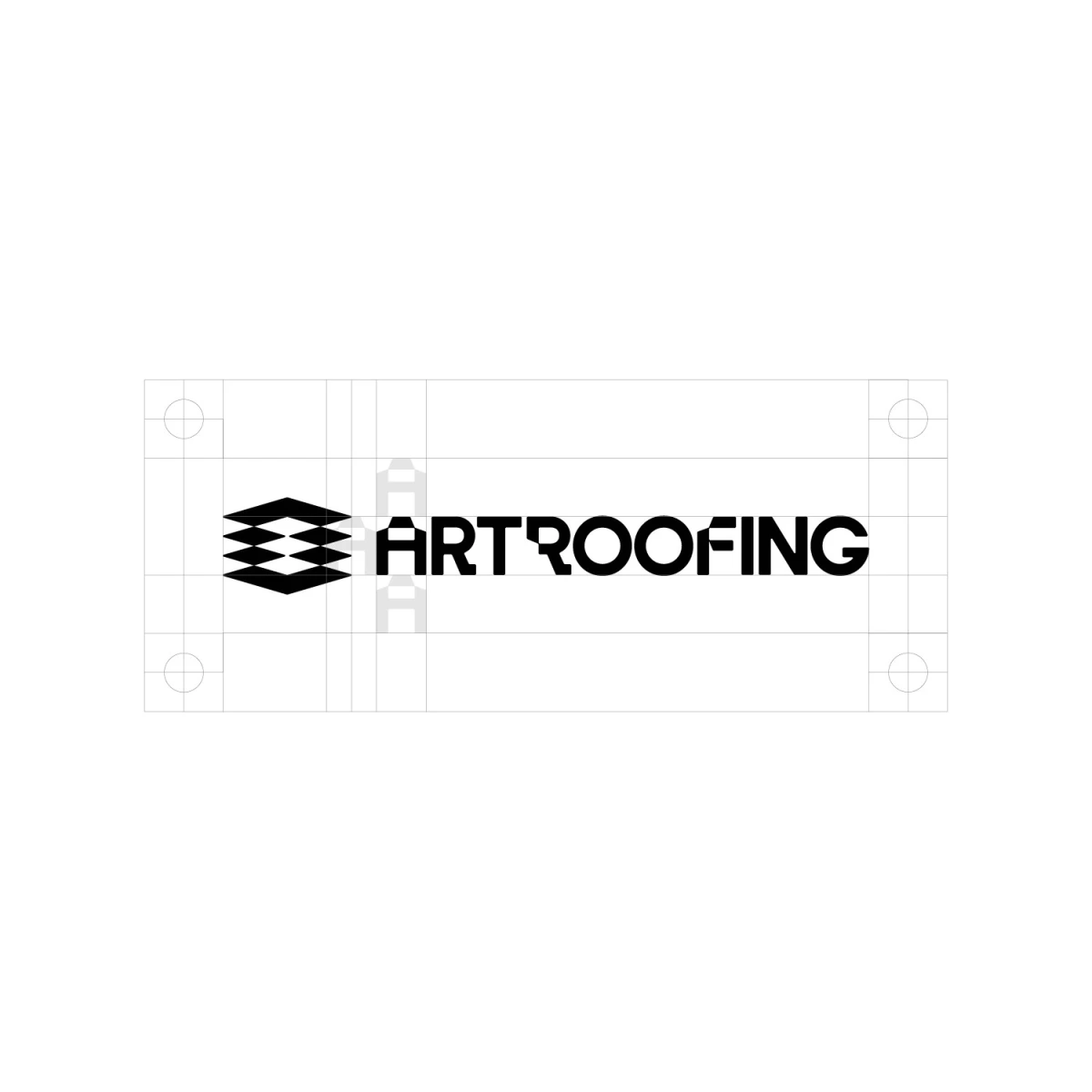 Artroofing wordmark and icon on wide construction grid