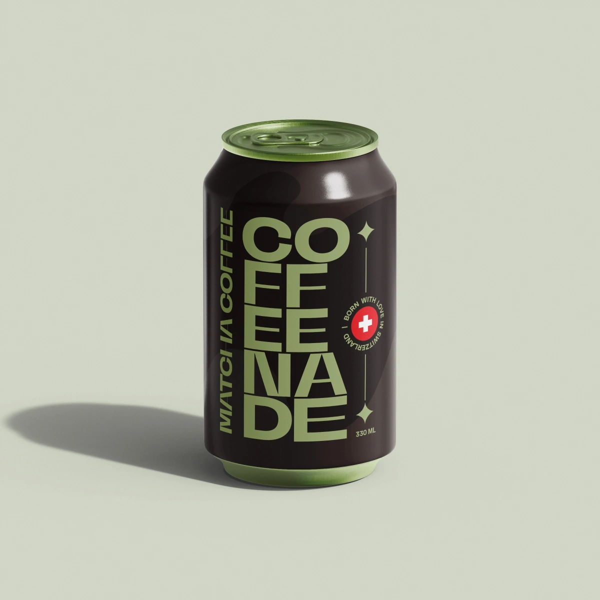 Coffeenade matcha coffee can on sage green background