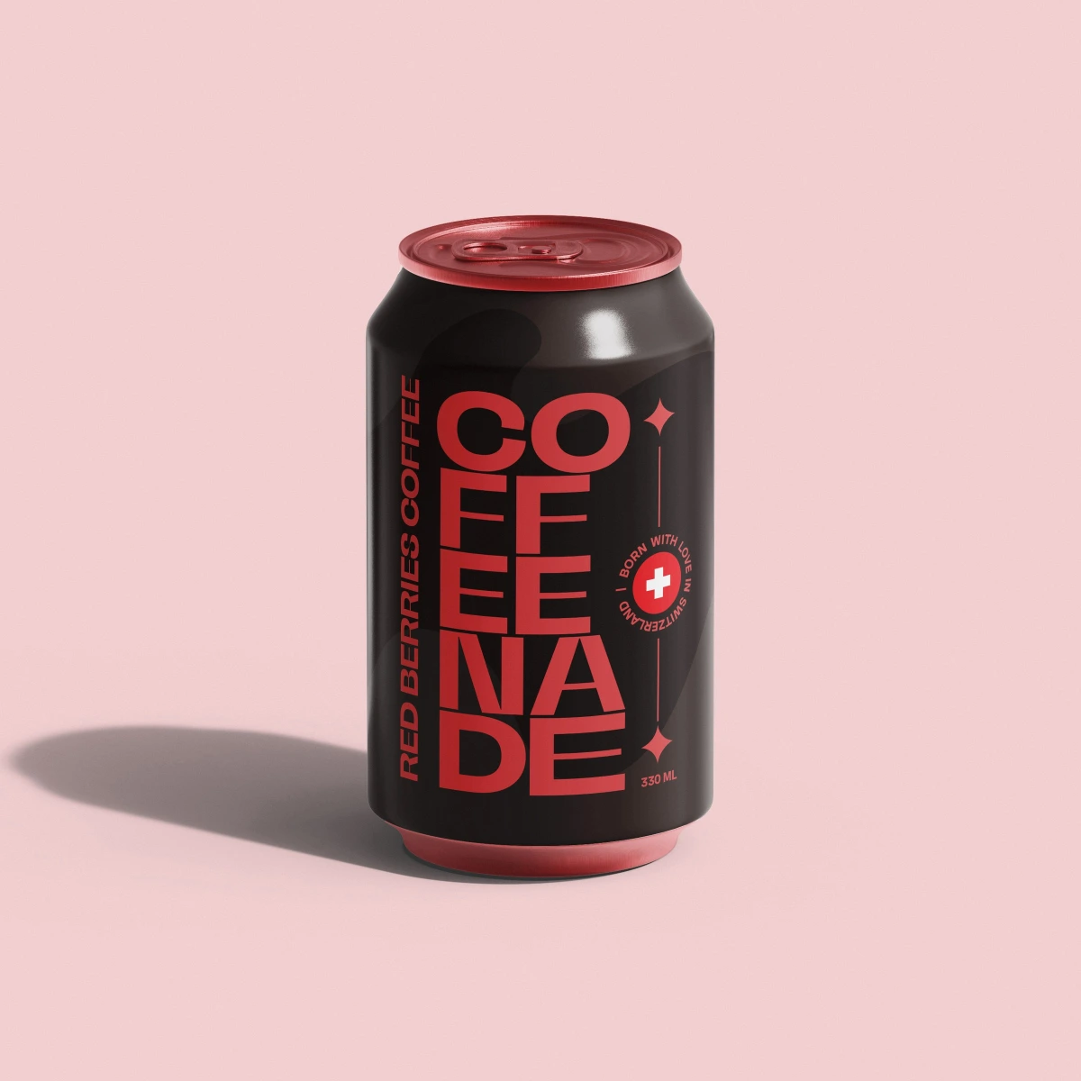 Coffeenade red berries coffee can on pink background