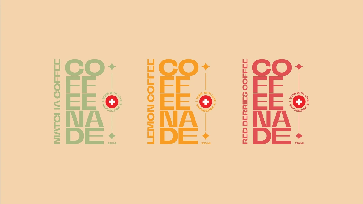 Coffeenade Matcha, Lemon and Red Berries logo variations side by side