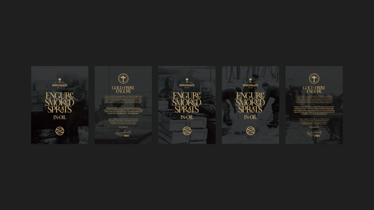 Engure Smoked Sprats posters with archival photos and text