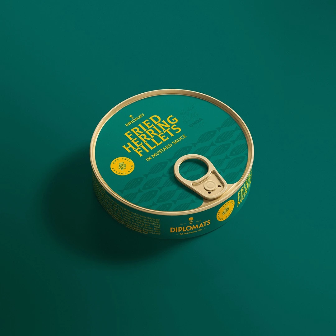 Fried Herring Fillets in mustard sauce tin, teal label