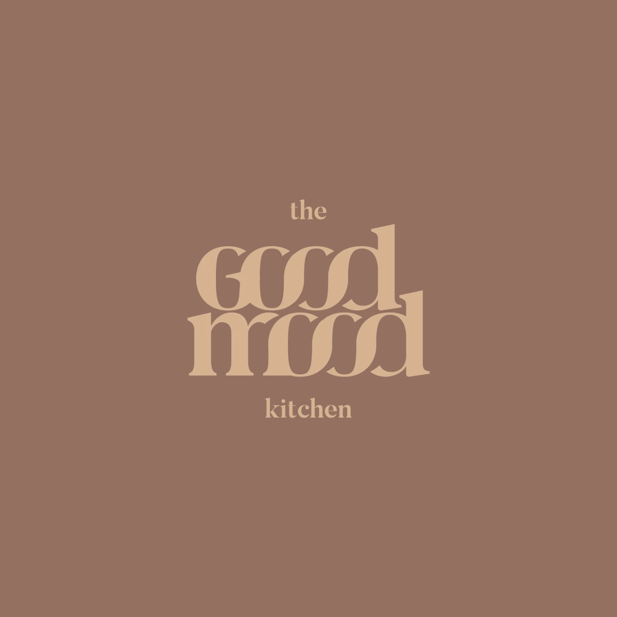 The Good Mood Kitchen logo lockup on warm brown background
