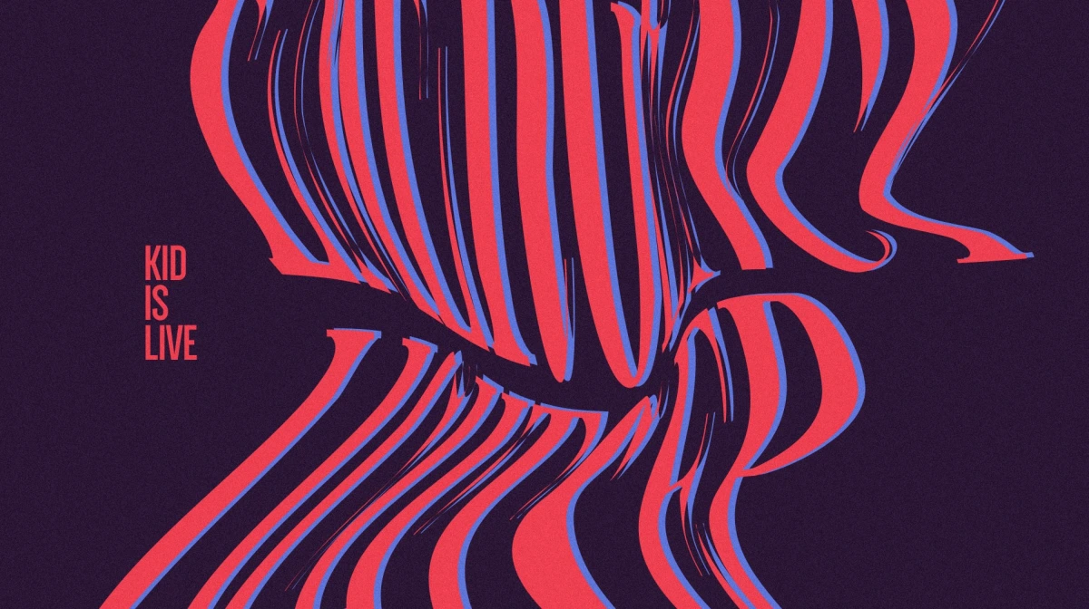 Kidislive wavy red and blue typography artwork on dark purple