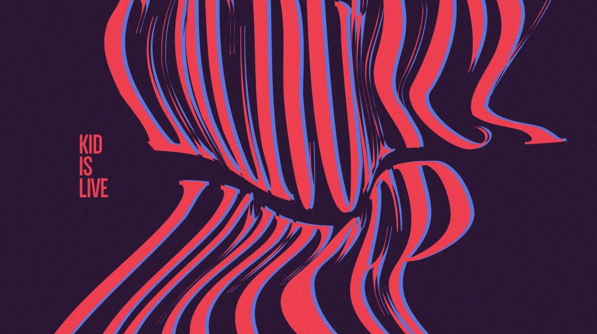 Kidislive wavy red and blue type design, alternate dark purple crop
