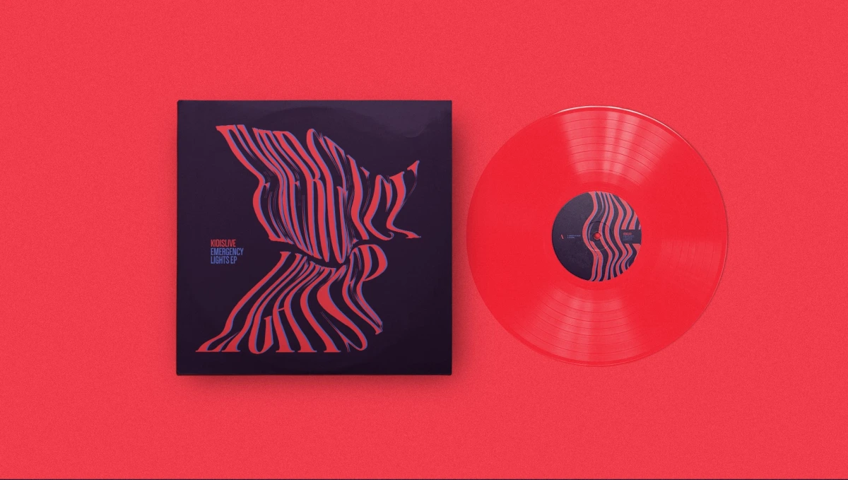 Kidislive Emergency Lights EP vinyl sleeve beside a red record