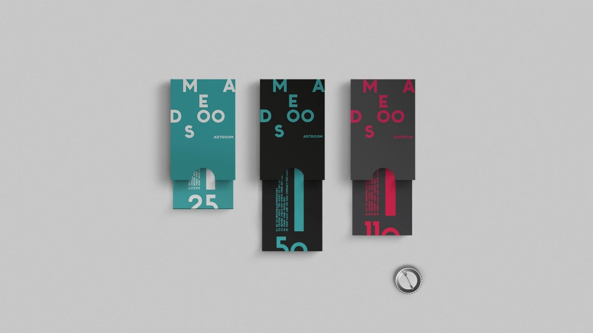 Medoosa Artroom numbered hangtags in teal, black and pink colourways