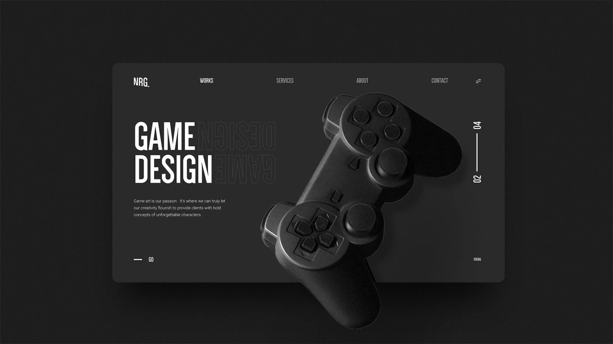 NRG website Game Design page with black game controller