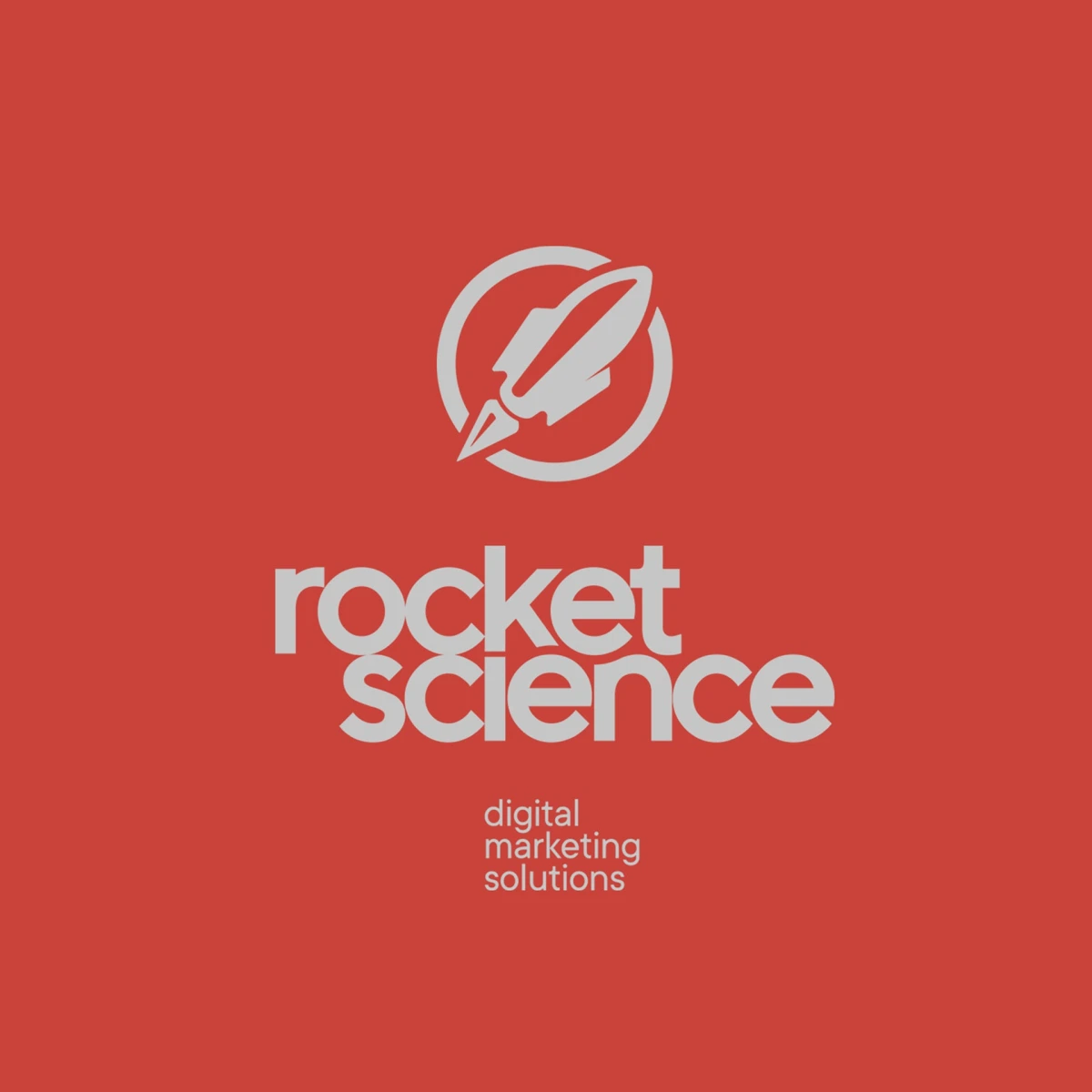 Rocket Science rocket logo and wordmark on red background