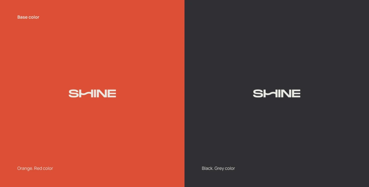 Shine logo on orange and dark grey backgrounds