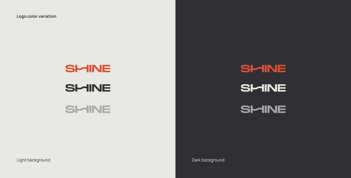 Shine logo color variations on light and dark backgrounds