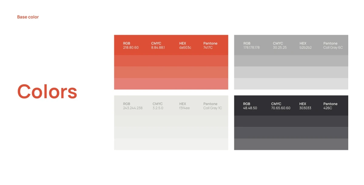 Shine brand color palette with RGB and Pantone codes