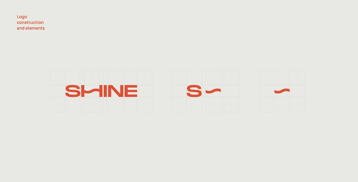 Shine logo construction diagram showing grid and letterform breakdown