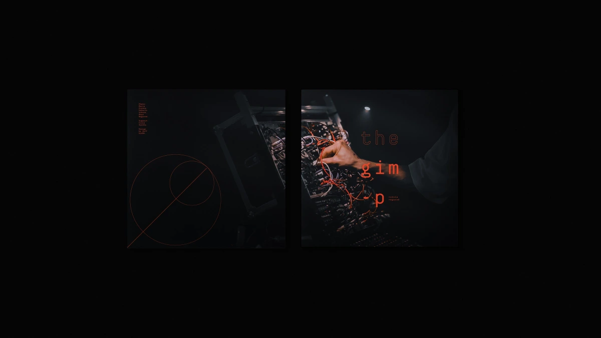 Two The Gimp cover artworks: circular logo and wired hand