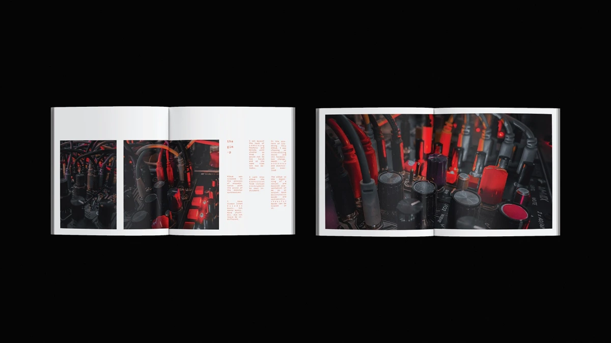 The Gimp book pages, close-up photos of red studio cables