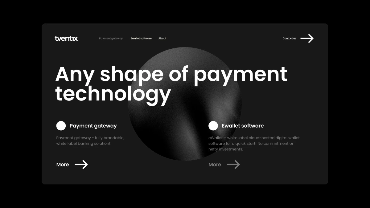 Tventix payment technology website homepage on a dark laptop screen