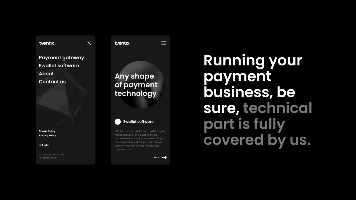 Tventix mobile menu and homepage screens next to bold headline text